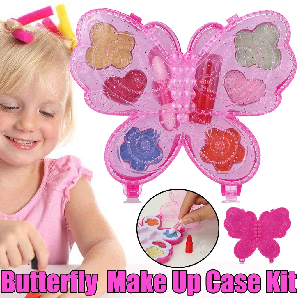 Портативная моющаяся косметическая игрушка принцессы с бабочкой для девочек, нетоксичный Роскошный чехол для макияжа, набор для детей, игрушки для детей, игрушки для малышей