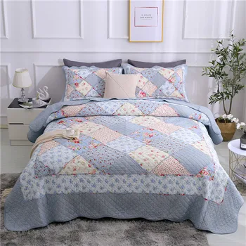 

100% Cotton Soft Comfortable printing bedspread pillowcases 3pcs Quilted bed sheet bed cover bedding set mattress cubrecama
