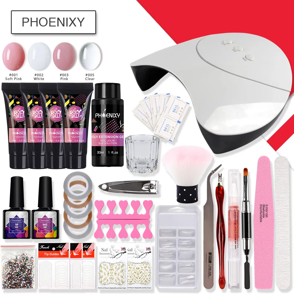 

Complete Manicure Set 4pcs Poly Gel Nail Kit 36W UV LED Dryer Lamp Set For Nail Extension DIY Nail Beaty Tools And Accessories