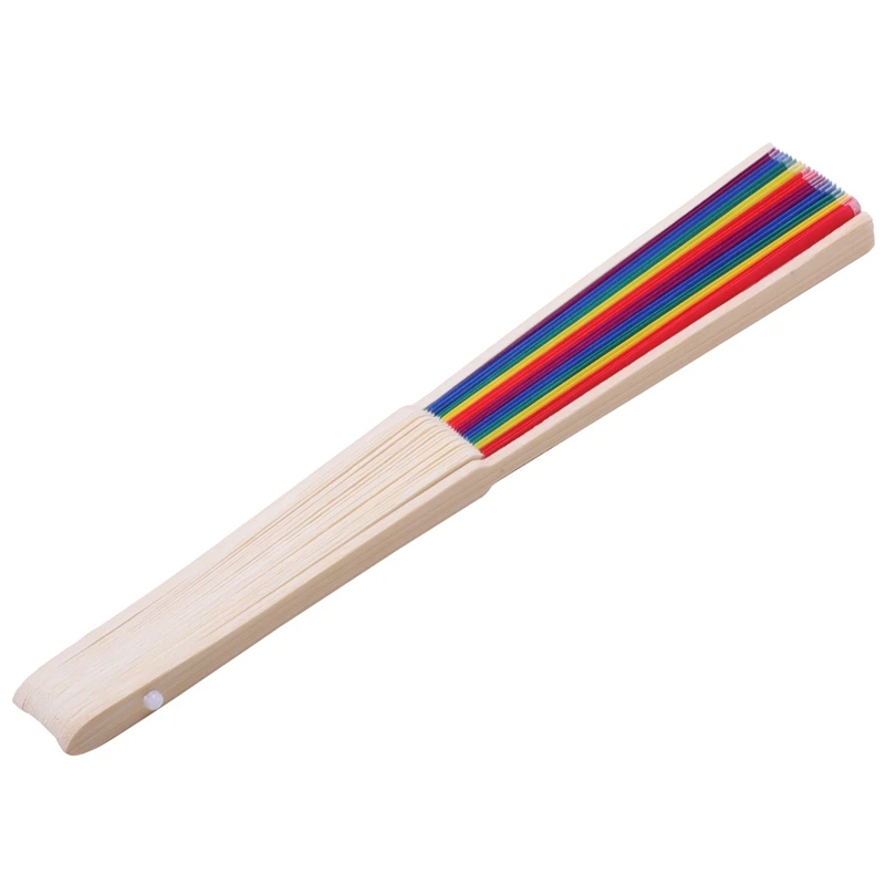 7-inch Bamboo Rainbow fan Folding Summer Accessory For Dance Decoration Wedding Birthday Party Gift Memory Rainbow