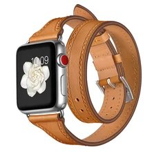 Herm Logo pasek ze skóry naturalnej do zegarka Apple Series 5 4 3 2 1 44MM 40MM pasek podwójnie zwinięty wokół ręki zegarek wymienna opaska na iWatch Wris(China)