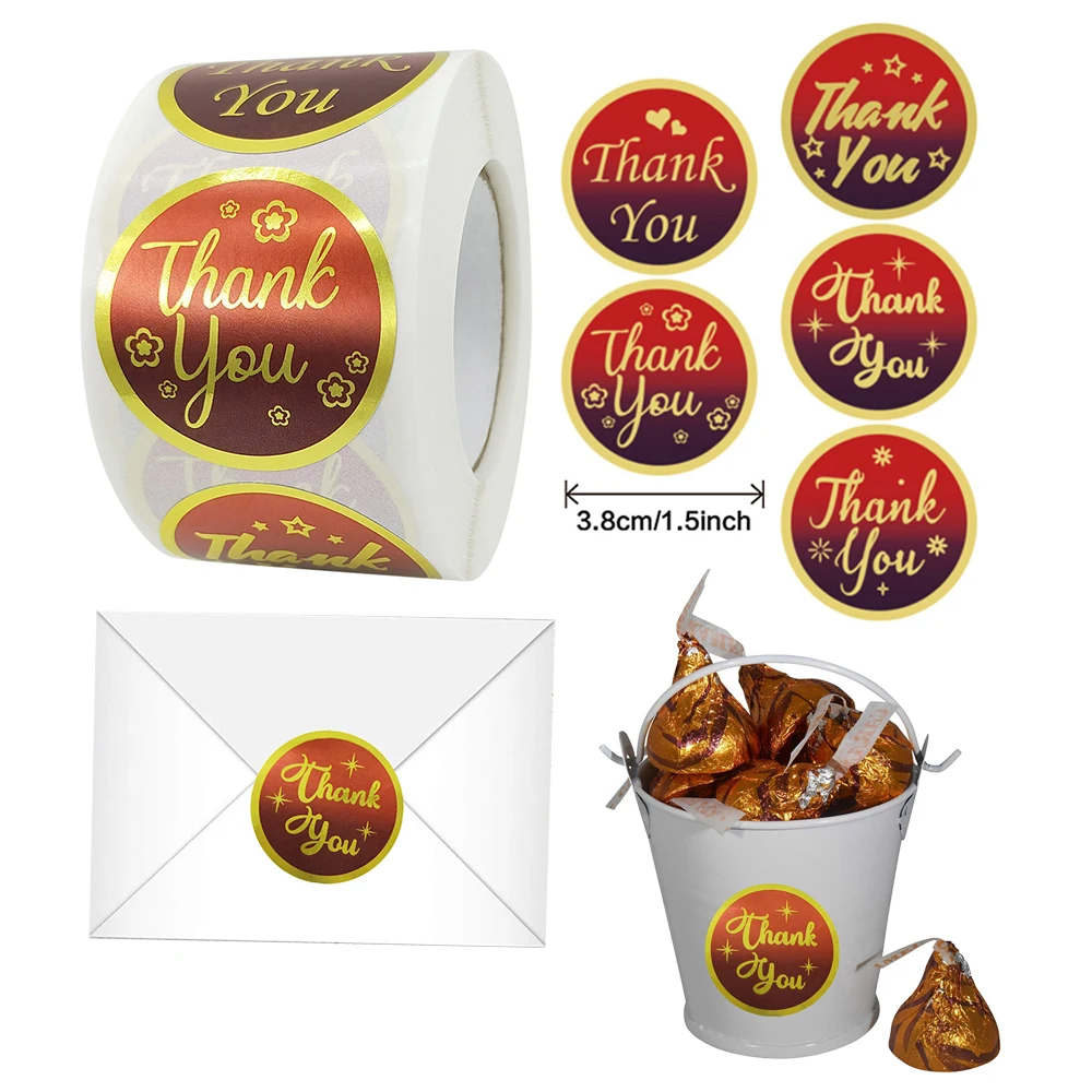 

500pcs 3.8cm Christmas Gold Thank You Stickers New YearPacking Sealing Label Scrapbooking Decoration Stationery Sticker