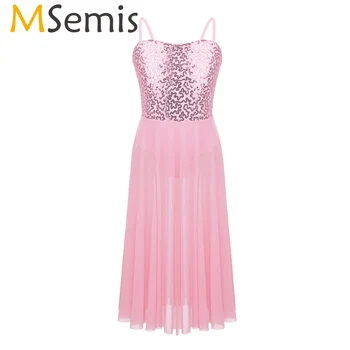

MSemis Kids Girl Ballet Dance Leotard Dress Sequined Top Bodic Tulle Dresses Lyrical Modern Contemporary Ballroom Skate Costumes