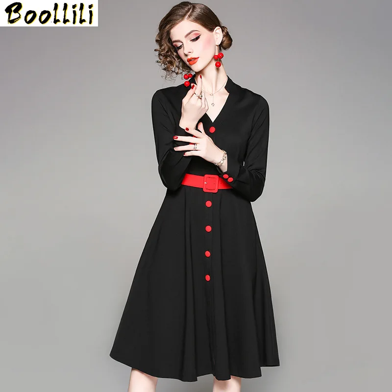 

Autumn Boollili Spring Dress 2023 Vintage Office Black Dress for Women Korean Midi Dress Elegant Clothes Ladies Dresses Vestidos