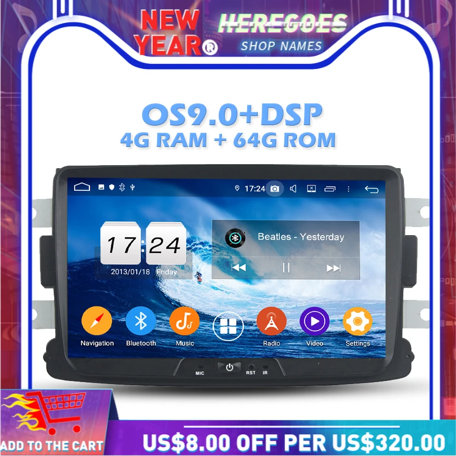1280*720 IPS DSP Android 9 0 4G + 64G ROM 8 ядерный dvd-плеер для автомобиля Wifi luetooth 5 радио GPS карта Dacia