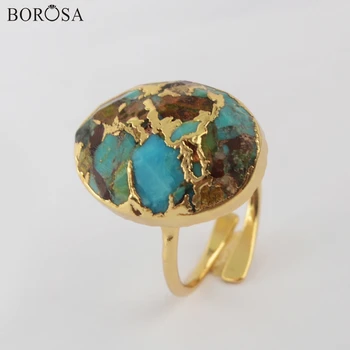 

BOROSA Natural Stone Ring Natural Turquoises Rings in Gold Vintge Mens Ring Jewelry for Women Wedding Party Wholesale G1934