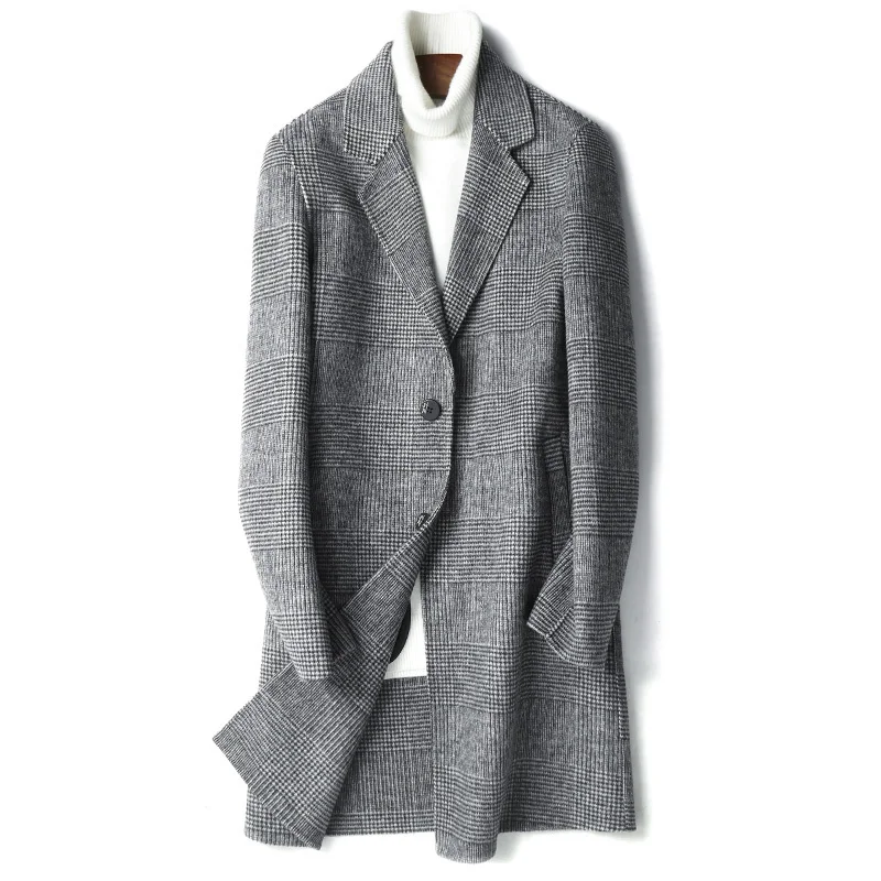 

Double Sided Coat for Men Autumn Winter Warm Plaid Wool Overcoats Top Quality Plus Size Jacket D-12-0813-2 MF638