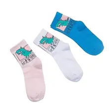 3 пары в стиле Харадзюку, для женщин и девочек, в стиле хип-хоп, длинные носки с милыми животными, динозавр, хлопок, забавные