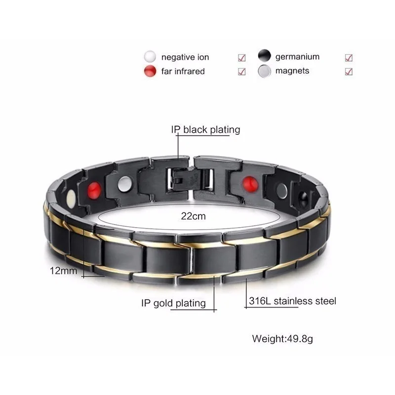 Magnetic Hematite Copper Bracelet Men's Health Bracelets with Hook Buckle Clasp Therapy Bangles Man Health Care Jewelry magnetic slimming bracelet