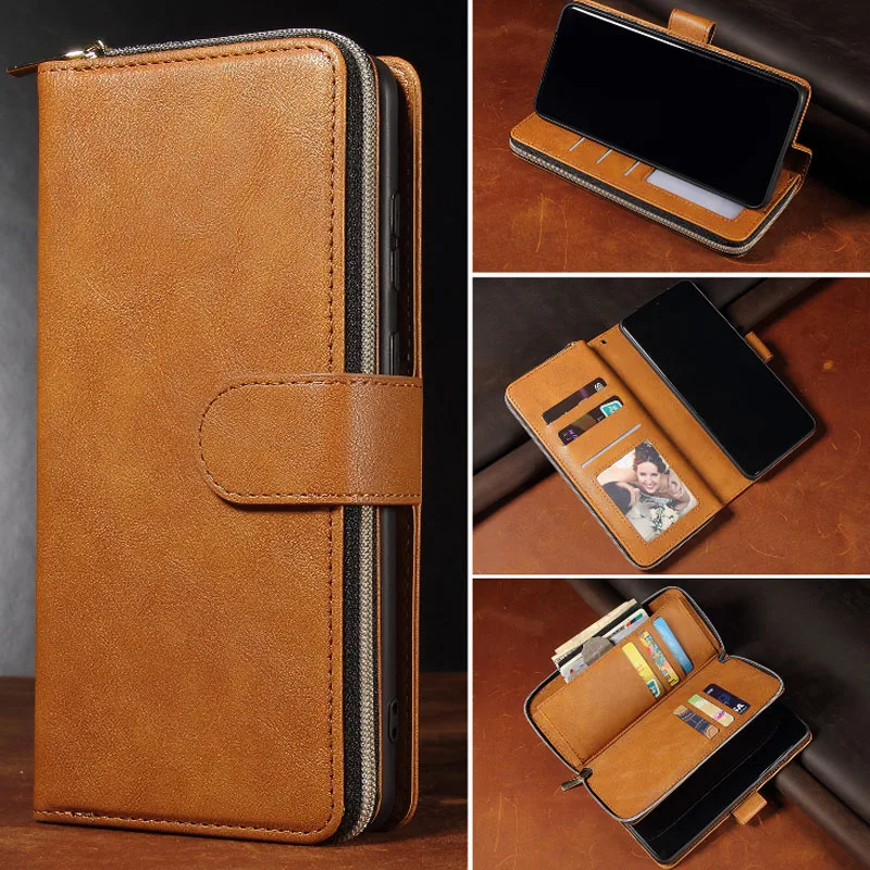 Luxury Leather Zipper Wallet Phone Case with Card Slots & Flip Cover