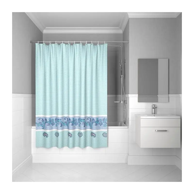 Штора для ванной IDDIS Basic B49P218i11 (полиэстер; водоотталкивающее покрытие; цвет: голубой)