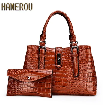 

2 Sets Fashion Patent Leather Women Tote Bag Luxury Handbags Crocodile Pattern Women Bags Designer Brand Shoulder Messenger Bag