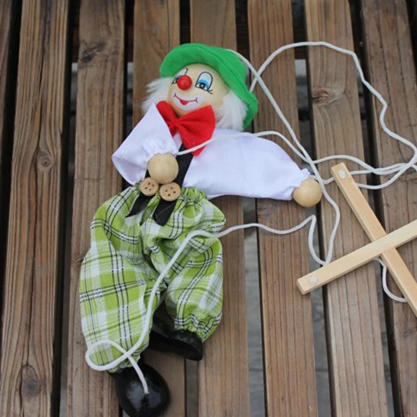 2X Random 1PC Wooden Clown Marionette Puppet For Kids Funny Joy Play Toy