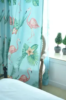 

Simple Modern Nordic Plant Cotton Hemp Personality Curtain Custom Living Room Bedroom Cartoon Finished Curtain Flamingo