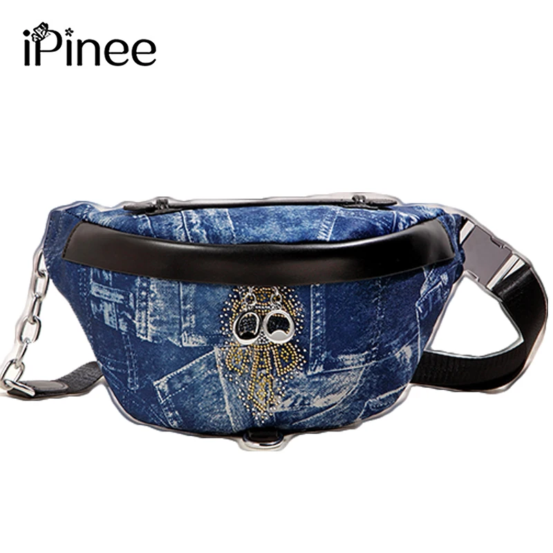 

iPinee Washed Demin Fashion Women's Shoulder High Quality Cartoon Graphic Design Laides Chest Bags Classic Crossbody