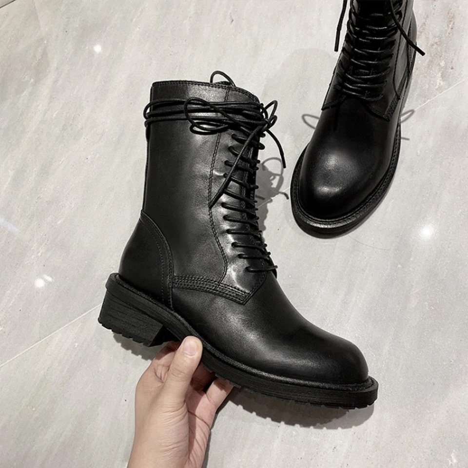 

BELLECOM Fall 2019 New British Wind Martin Boots Leather Handsome Motorcycle Boots Women's Shoes