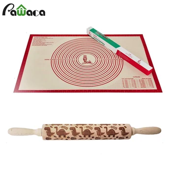 

3D Embossed Rolling Pins Silicone Baking Mats Sheet Board Pizza Dough Roller Cookie Pastry Kitchen Gadgets Utensils Bakeware