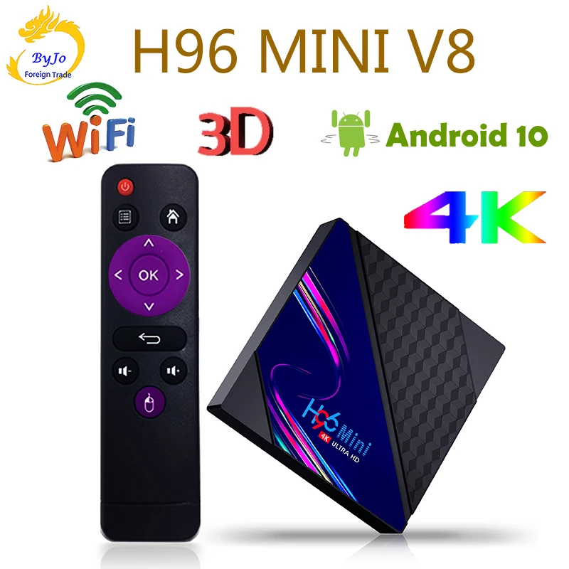 

New H96 Mini V8 Smart TV Box Android 10.0 4K 3D Support Youtube Media Player Set top Box 2.4G Wifi RK3328 Android TV BOX