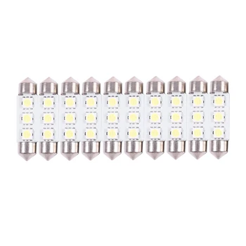 

10 x White 39MM 3 LED 5050 SMD Festoon Dome Car Light Interior Lamp Bulb 12V New