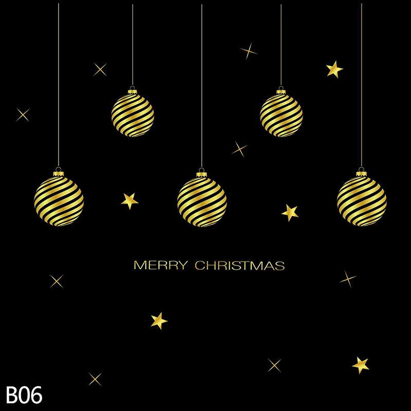 b06 gold ball Санта-Клаус, снеговик, Рождественская елка, Веселый Рождественский стикер на стену для DIY, украшение детской комнаты, оконная витрина, стеклянная наклейка для декора - Цвет: b06 gold ball