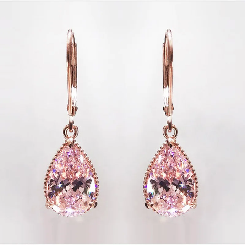 14K Rose Gold Pink Diamond Earring for Women Fashion Pink Topaz Gemstone Bizuteria 14K Gold Garnet Drop Earring Orecchini Girls