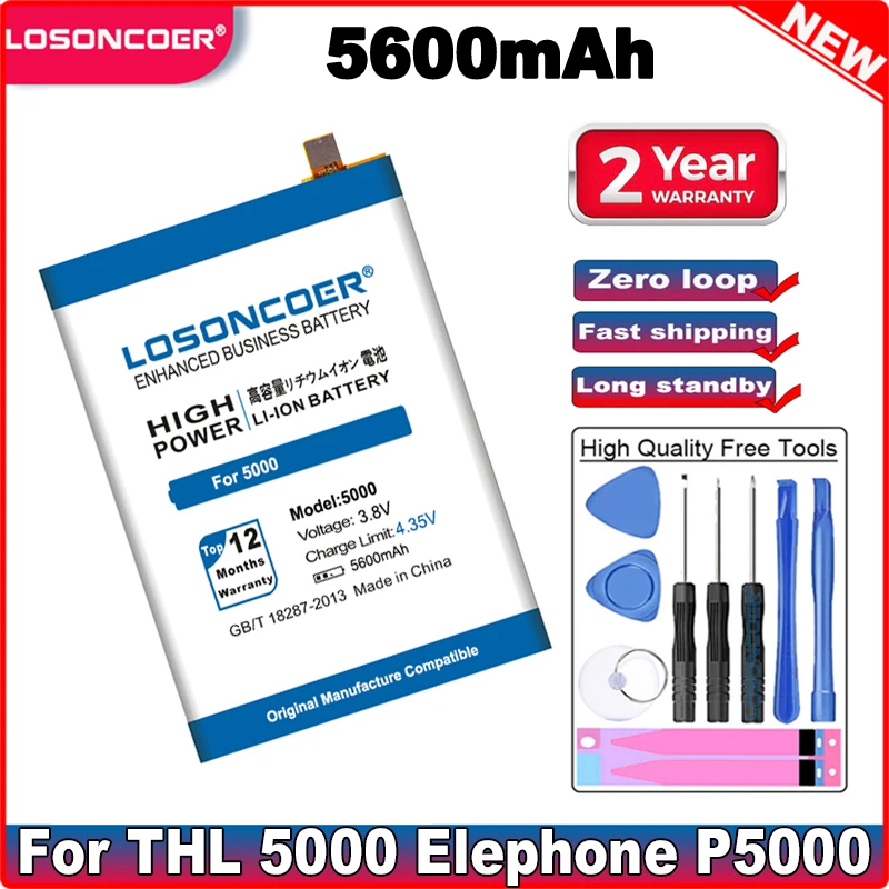 LOSONCOER 5600mAh Battery For THL 5000 THL5000 Elephone P5000 DEXP Ixion XL5&quot ML5 Cell Phone | Мобильные телефоны и