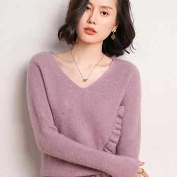 

Women Sweaters 100% Pure Cashmere Pullovers Winter New Arrival V-Neck Jumpers Woman Knitwear Girl Clothes Lady Top 8 Colors
