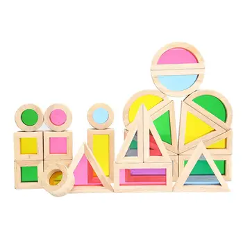 

Wooden Blocks Construction Building Toy Stacking Rainbow Blocks Colorful Cognitive Toys Montessori Kids Gifts 24Pcs/Set