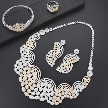

LARRAURI Famous Super Brand 4 PCS Big statement Necklace Bangle Earrings Ring Jewelry Sets For Women Wedding African Accessories