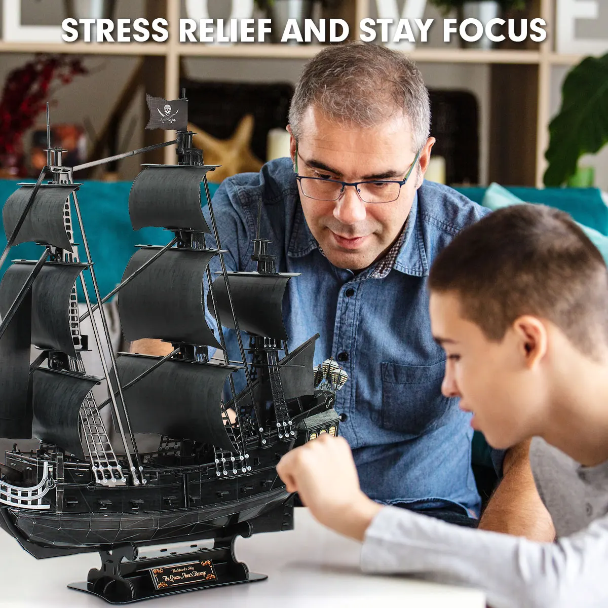 CubicFun 3D Puzzles Large Pirate Ship 26.6" Difficult Watercraft Model Queen Anne's Sailboat Building Kits Toys for Adults Kids 3