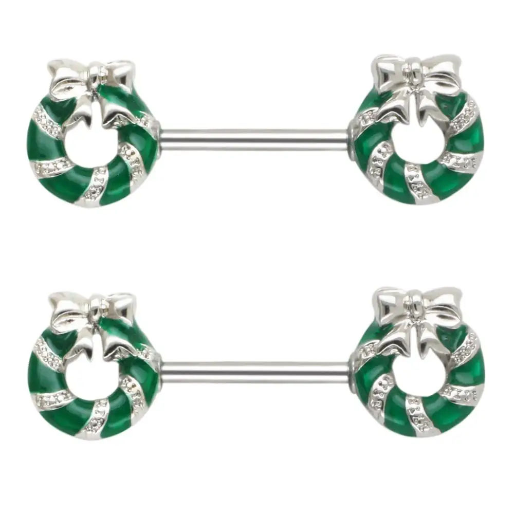 JHJT 2PCS Nipple Rings 14G 316L Surgical SS Christmas Bell Barbell Piercing Sexy Body Jewelry For Women | Украшения и аксессуары
