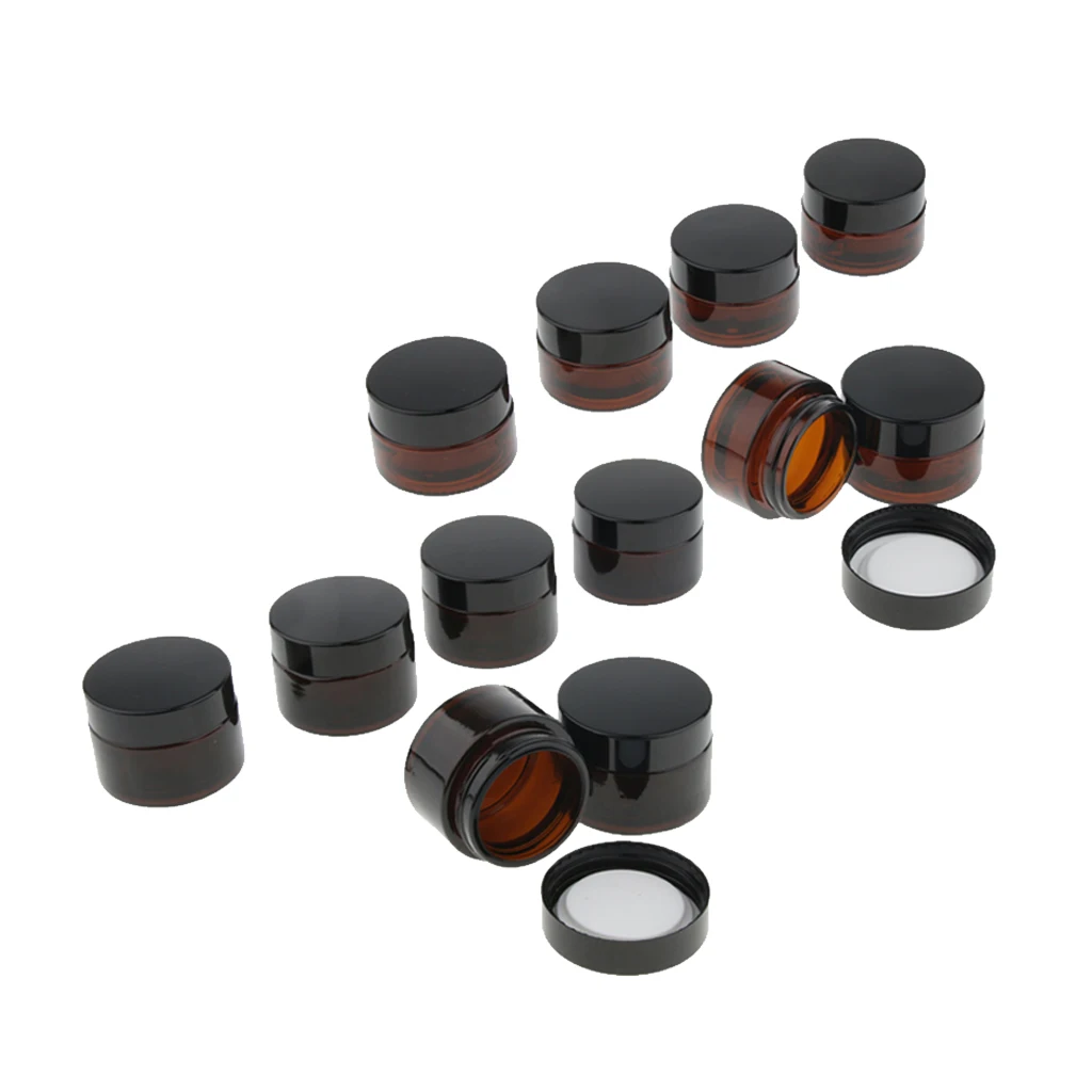 12/pack Mini Glass Jars with Lids Amber Glass Vials Airtight Cosmetic Small Empty Refillable Bottle Cosmetic Sample Containe