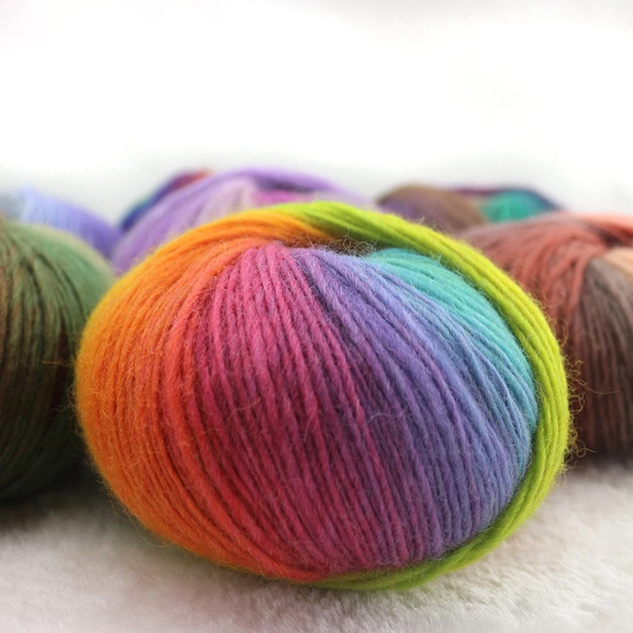 

50g/ball 100%Wool Yarn for Knitting Dyed Rainbow Soft Crochet Yarn DIY Hat Scarf Supplier