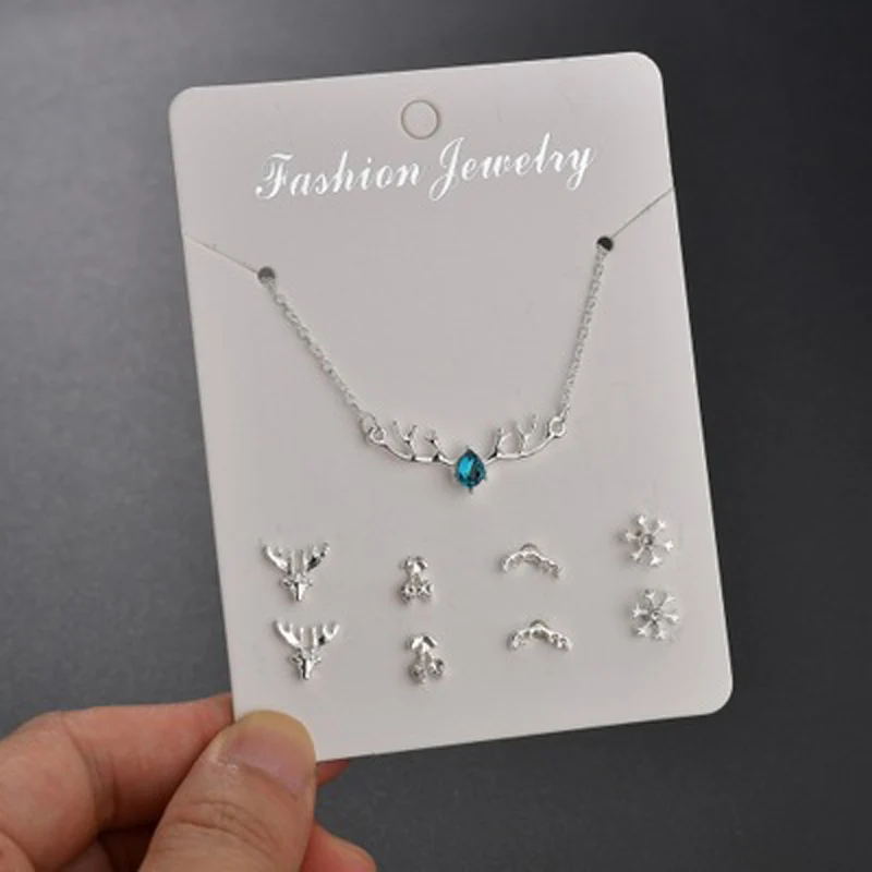 Fashion Mini Flower Faux Pearl Cross Heart Moon Pendant Jewelry for Women Exquisite Silver Color Necklace Ear Studs Set Gift | Украшения и