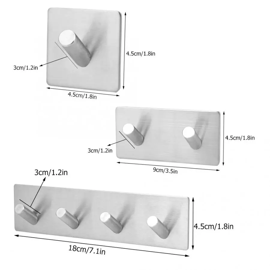 

Stainless Steel Wall Door Hooks Self Adhesive Heavy Duty Kitchen Towel Bathroom Hanger Towel Hooks