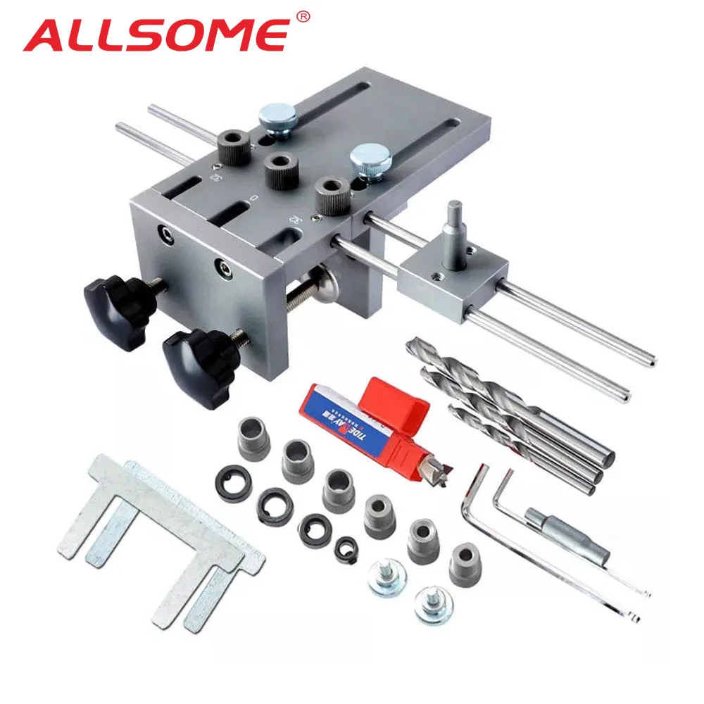 ALLSOME Woodworking Puncher Locator Wood Doweling Jig Adjustable Drilling Guide For DIY Furniture Connecting Position Tools