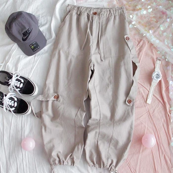 

Japanese Autumn Women Casual Overalls Nine Pants Young girl Loose Ins Students Harajuku Style bf Retro Sweet pants Mori Girl