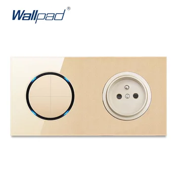 

Wallpad 4 Gang 2 Way With 16A EU French Wall Power Socket Outlet Gold Crystal Glass Panel Grounded