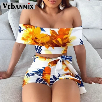 

Floral Print Crop Top & Short Sets Beach Vacation Short Two Piece Set Summer Women Sexy Streetwear Bandage Skirt Set Party