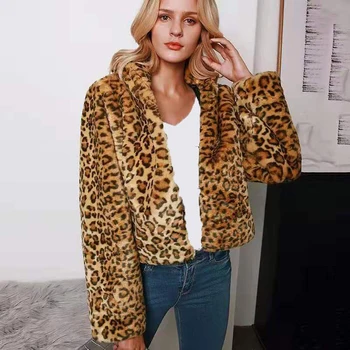 

Fashion Furry Winter Coats Women Cropped Soft Coat Leopard Overcoat Jacket Women Loose Hooded Faux Fur Coat Female Jacket Casaco