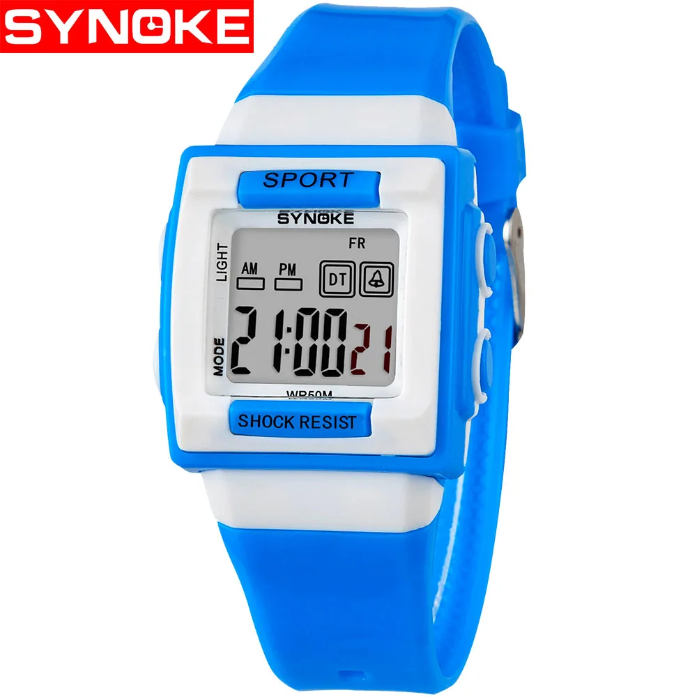 SYNOKE, детские цифровые часы, светодиодный, многофункциональный, 5 бар, водонепроницаемые, наручные часы с будильником для мальчиков и девочек, студенческие часы, подарок - Цвет: Синий