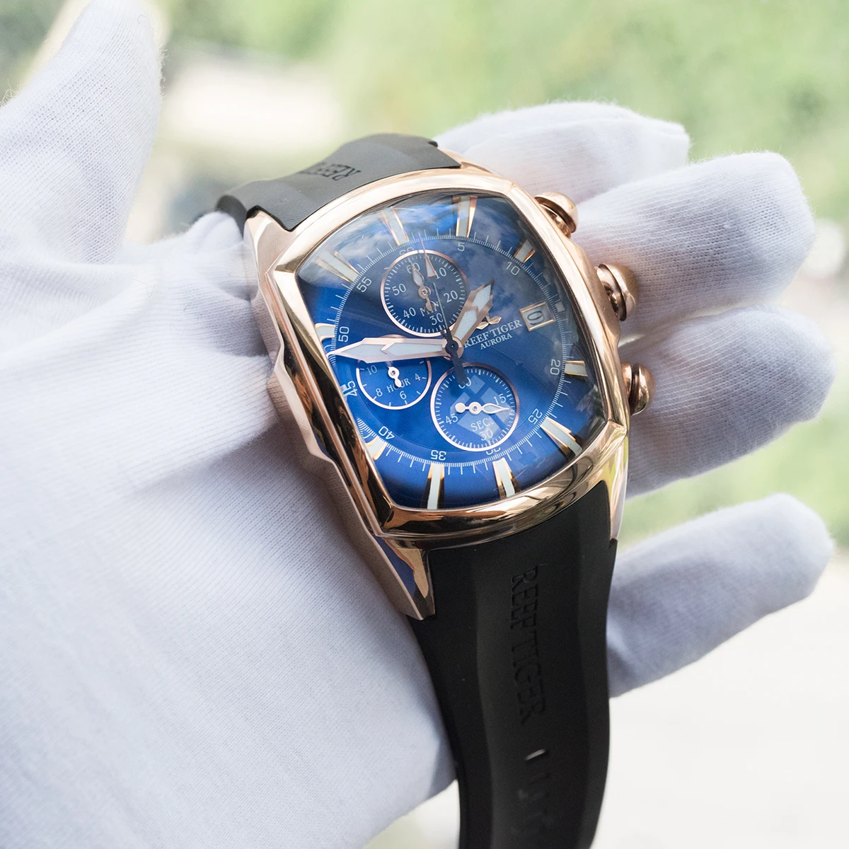 Мужские водонепроницаемые спортивные часы с синим циферблатом цвета розового