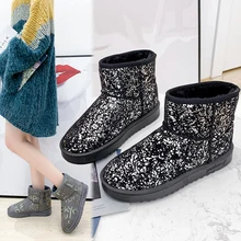 Женские зимние ботинки с граффити; теплые зимние ботильоны с коротким мехом и блестками; Женская замшевая обувь на платформе; Женская удобная обувь