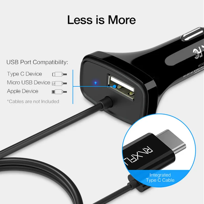 Автомобильное зарядное устройство для телефона, один USB с кабелем для передачи данных type-c, двойное зарядное устройство 5V 1A 3A, зарядная головка для универсального мобильного телефона