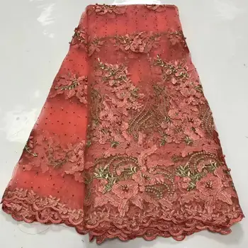 

2020 Beaded African lace fabrics pretty french tulLe lace fabric 5yards flower pattern wholesale for wedding party YYZ78