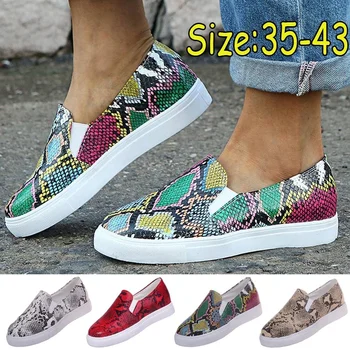 

Fashion Snake Skate Casual Moccasins Women Autumn Shoes Slip On Flat Zipper Embossed Leather Ladies Glitter Platform Loafers New