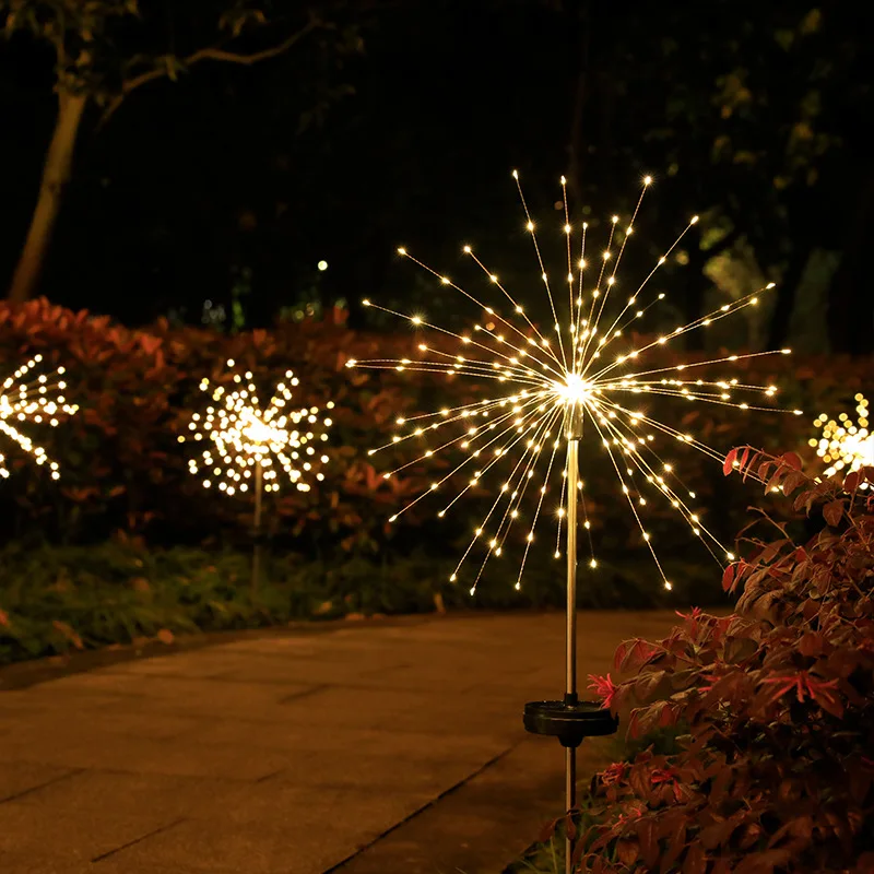 Lampada a LED a energia solare per esterni impermeabile con globo di erba, dente di leone, fuochi d'artificio, 90/120/150 LED per giardino, prato, paesaggio, luce per le feste_voghion.com