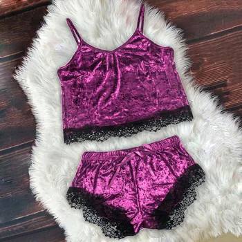 

New Women Sexy Lingerie Camisole Shorts V-Neck Tops Velvet Pajamas Sleepwear Solid Color Elasticity Underwear 1.22
