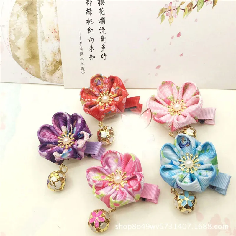 2 шт. Maru-tsuami Kanzashi цветок для детей красный розовый колокольчик традиционный японский стиль кимоно аксессуар заколка Гейша HW044