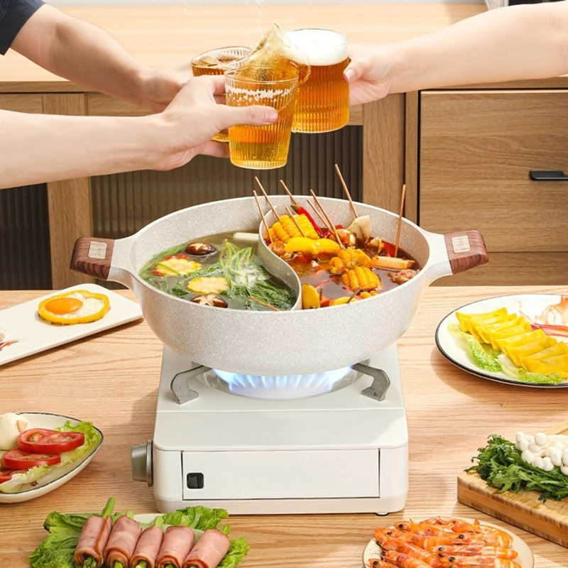 Chinese Mandarin Duck Nonstick Hot Pot Divided Shabu Gas Induction Cooker Hotpot Fondue